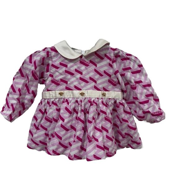 Baby Versace Kids geometric print silk dress 0-3‎ Months Pink Logo - Picture 1 of 12